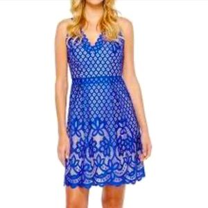 Adrianna Papell Cobalt Blue Plunging Neckline, lined, cutout Mini Dresses, sz 12